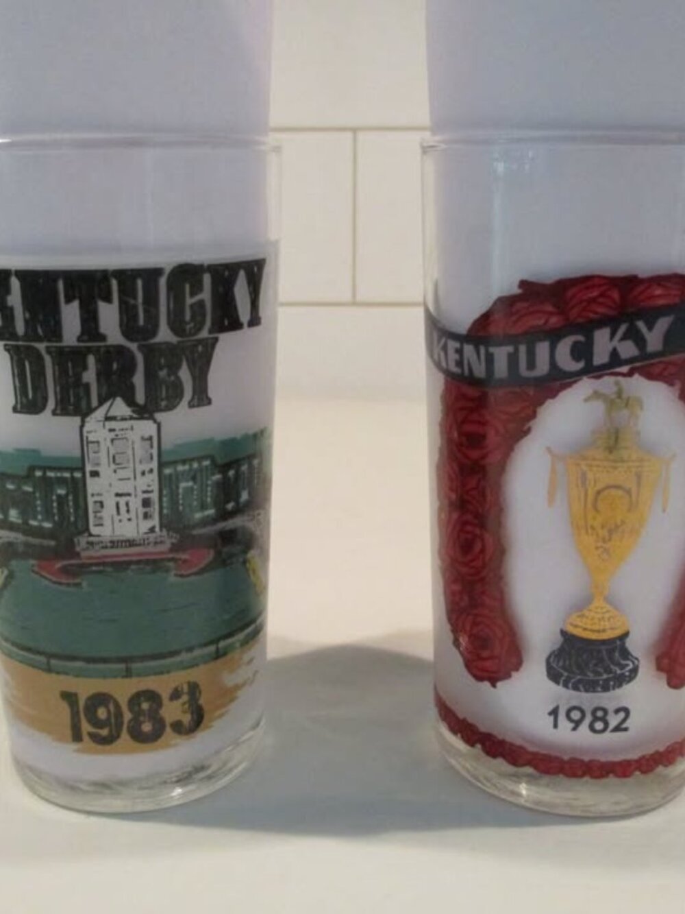 2 Kentucky Derby Cocktail Glasses Vintage '82 & '83 Collectible